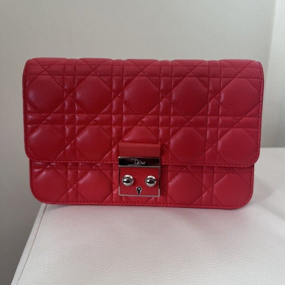 CHRISTIAN DIOR Lambskin Cannage Miss Dior Promenade Bag Coral Orange/Vermillion - Picture 3 of 17